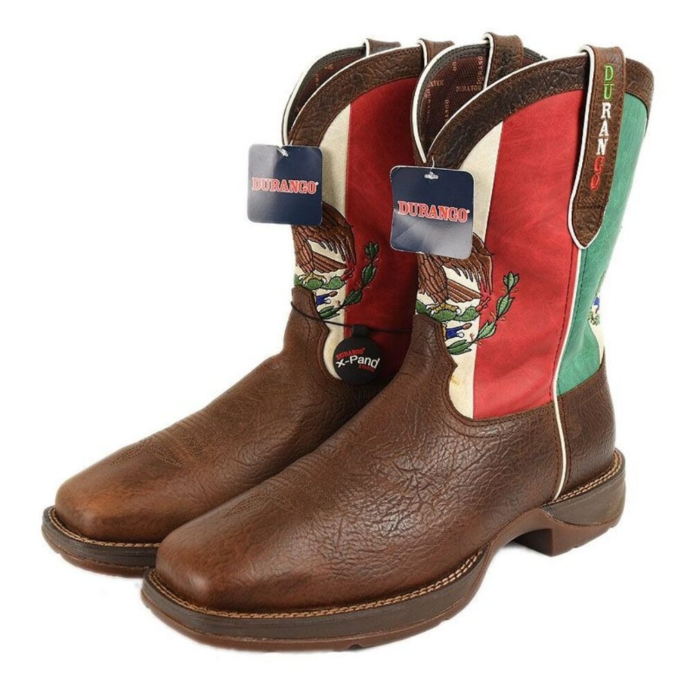 Durango Mens Brown Leather Rebel Mexico Flag Western Boots Size 13 W